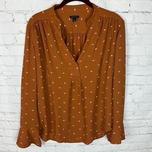 Ann Taylor Orange Blouse Pink and White Polka Dots Size Small